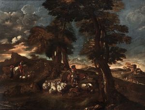 Castiglione Giovanni Benedetto detto il Grechetto - Paesaggio con pastori e pecore