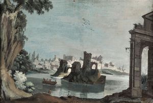 Paesaggio con imbarcazioni e rovine  - Asta Antiquariato - Associazione Nazionale - Case d'Asta italiane