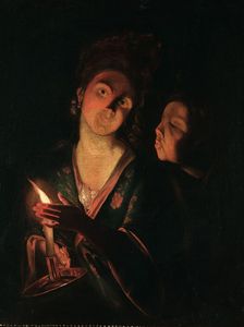 Boonen Arnold - Donna con bambino al lume di candela