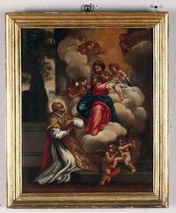 DA CORTONA PIETRO - Madonna con Bambino e santo orante