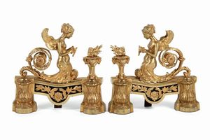 Coppia di alari in bronzo dorato e cesellato, Francia XIX-XX secolo  - Asta Antiquariato - Associazione Nazionale - Case d'Asta italiane