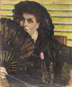Eduardo Gordigiani - Ritratto di signora con ventaglio