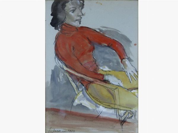 Enzo Faraoni : Ritratto femminile 1973  - Asta Arredi e dipinti antichi / Arte Moderna e Contemporanea - Associazione Nazionale - Case d'Asta italiane