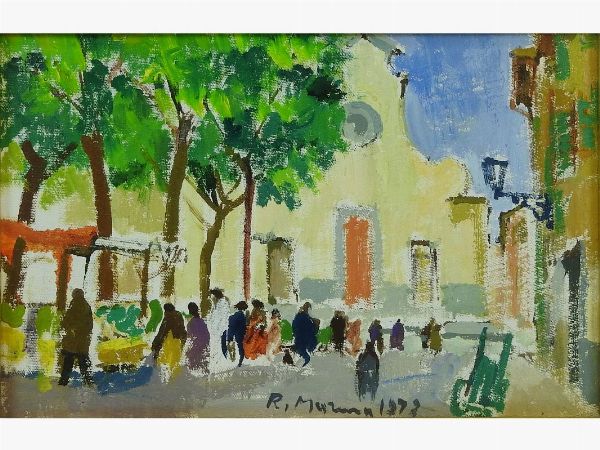 Rodolfo Marma : Piazza Santo Spirito 1973  - Asta Arredi e dipinti antichi / Arte Moderna e Contemporanea - Associazione Nazionale - Case d'Asta italiane