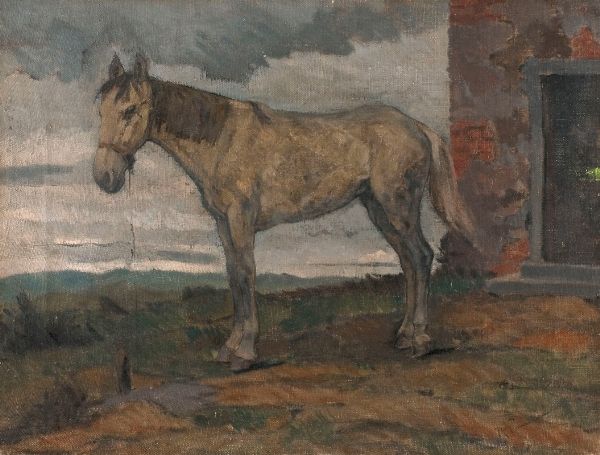 Cavallo bianco nel paesaggio  - Asta DIPINTI E SCULTURE DEL XIX E XX SECOLO - Associazione Nazionale - Case d'Asta italiane
