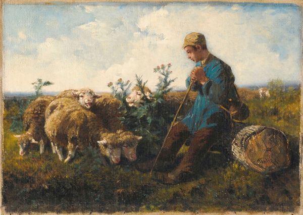 Pastorello con pecore  - Asta DIPINTI E SCULTURE DEL XIX E XX SECOLO - Associazione Nazionale - Case d'Asta italiane