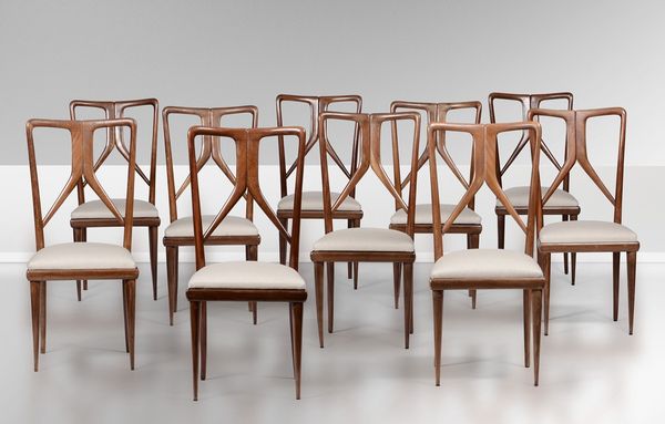 Dieci sedie con struttura in legno e rivestimenti in tessuto.  - Asta Design - Associazione Nazionale - Case d'Asta italiane