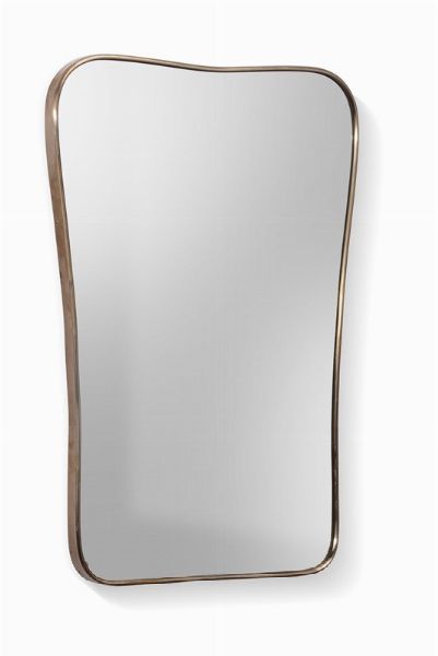 Specchio da parete con cornice in ottone, legno e vetro specchiato.  - Asta Design - Associazione Nazionale - Case d'Asta italiane
