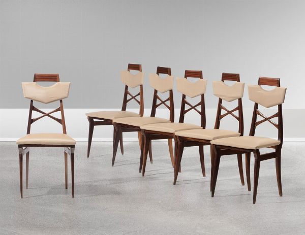 Sei sedie con struttura in legno e rivestimenti in skai.  - Asta Design - Associazione Nazionale - Case d'Asta italiane