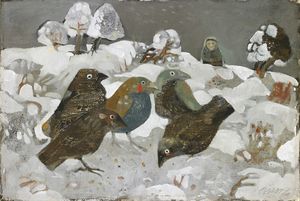POSSENTI ANTONIO (n. 1933) - Uccelli nella neve.