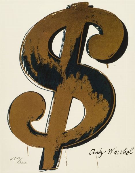 WARHOL ANDY USA 1927 - 1987 : Dollar sign  - Asta Asta di dipinti antichi, dell'800, del '900 e contemporanei. Sculture e grafica - Associazione Nazionale - Case d'Asta italiane