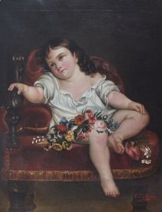 CEBALLOS C.F. - Fanciullo seduto con ghirlanda di fiori