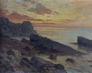 BENTIVOGLIO CESARE Castelfranco 1882 - 1943 Genova - Scogliera al tramonto