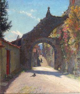 RIXENS JEAN ANDRE' 1846-1924 - Paesaggio con cane 1909