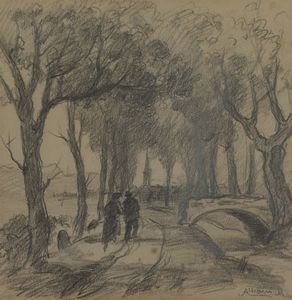 ALBANO MARIO Torino 1896 - 1968 - Campagna con alberi e figure