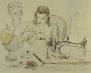 BERTINARIA AUGUSTO Torino 1896 - 1971 - Donna che cuce