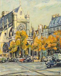 RIGOTTO RENZO Cigliano (VC) 1910 - 1994 Torino - Parigi - Chiesa di Saint-Germain-l'Auxerrois in place du Louvre anni '960