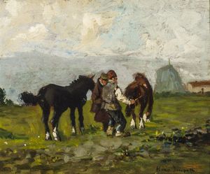 ISSUPOFF ALESSIO Russia 1889 - 1957 Roma - Paesaggio con cavalli