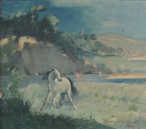 VALINOTTI DOMENICO Torino 1899 - 1962 - Cavallo bianco nel paesaggio 1945