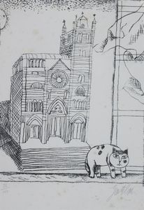 GENTILINI FRANCO Faenza (RA) 1909 - 1981 Roma - Cattedrale con gatto