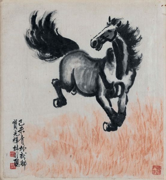 Dipinto su carta raffigurante cavallo con iscrizione, Cina, XX secolo  - Asta Fine Chinese Works of Art - Associazione Nazionale - Case d'Asta italiane