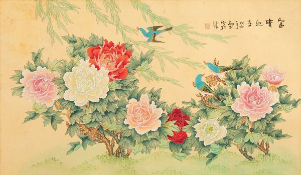 Dipinto su seta raffigurante uccellini tra rami in fiore e iscrizione, Cina, inizi XX secolo  - Asta Fine Chinese Works of Art - Associazione Nazionale - Case d'Asta italiane