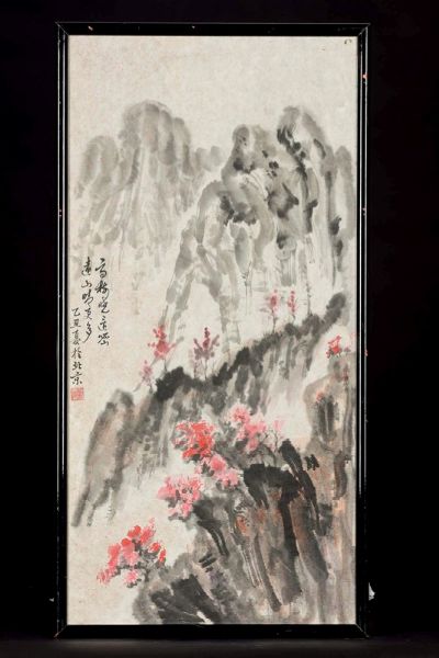 Dipinto su carta raffigurante paesaggio con rami in fiore, Cina, Dinastia Qing, XIX secolo  - Asta Fine Chinese Works of Art - Associazione Nazionale - Case d'Asta italiane
