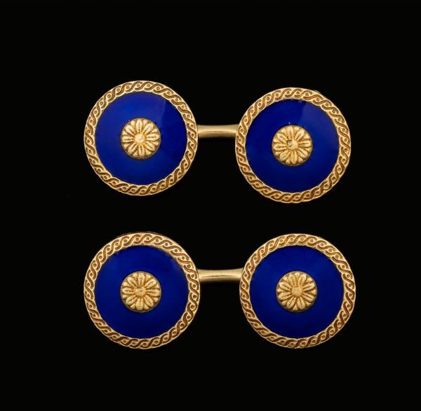 Bottoni da polso con smalto blu  - Asta Fine Coral Jewels - Associazione Nazionale - Case d'Asta italiane