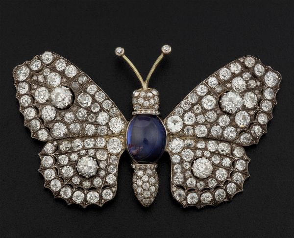 Spilla/pendente con diamanti di vecchio taglio e corindone viola  - Asta Fine Coral Jewels - Associazione Nazionale - Case d'Asta italiane