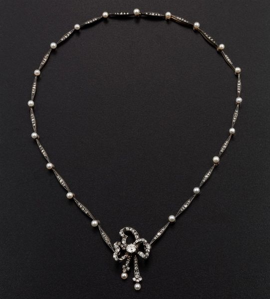 Girocollo con diamanti di vecchio taglio e piccole perle  - Asta Fine Coral Jewels - Associazione Nazionale - Case d'Asta italiane