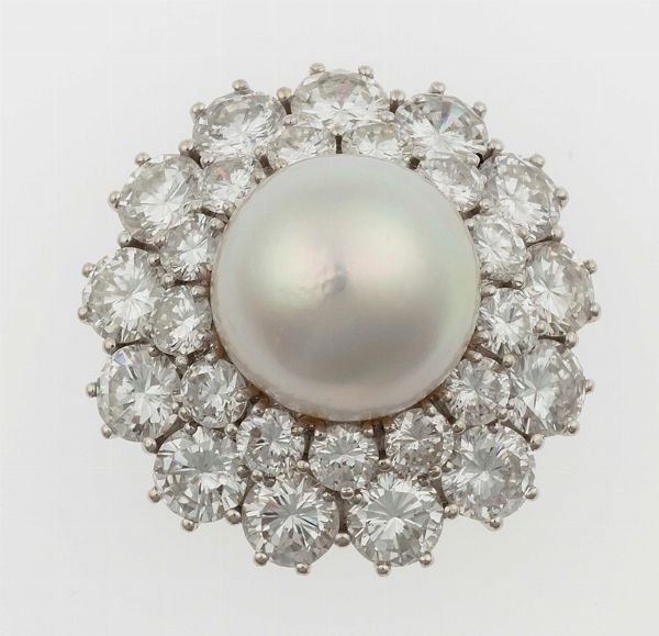 Anello con perla e diamanti  - Asta Fine Jewels - Associazione Nazionale - Case d'Asta italiane