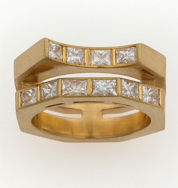 Enrico Cirio. Sestante anello con diamanti taglio princess per ct 1,65  - Asta Fine Jewels - Associazione Nazionale - Case d'Asta italiane