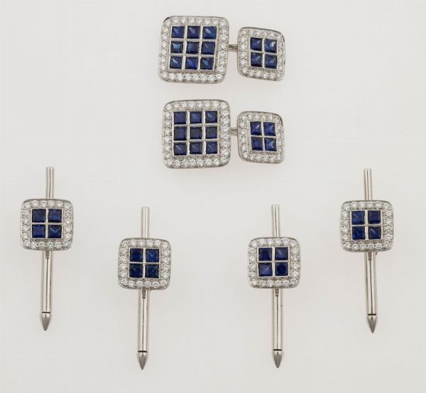 Lotto composto da un paio di bottoni da polso e bottoni da sparato con diamanti e zaffiri  - Asta Fine Jewels - Associazione Nazionale - Case d'Asta italiane