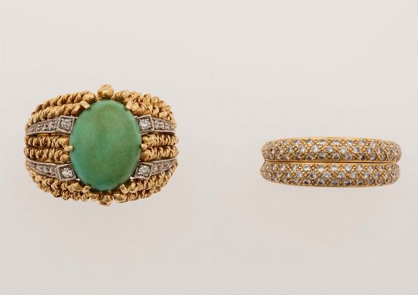 Lotto composto da due anelli con diamanti e giadeite  - Asta Fine Jewels - Associazione Nazionale - Case d'Asta italiane