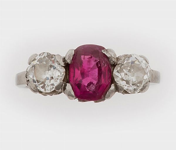 Anello con rubino Burma di ct 1,95 circa e diamanti  - Asta Fine Jewels - Associazione Nazionale - Case d'Asta italiane