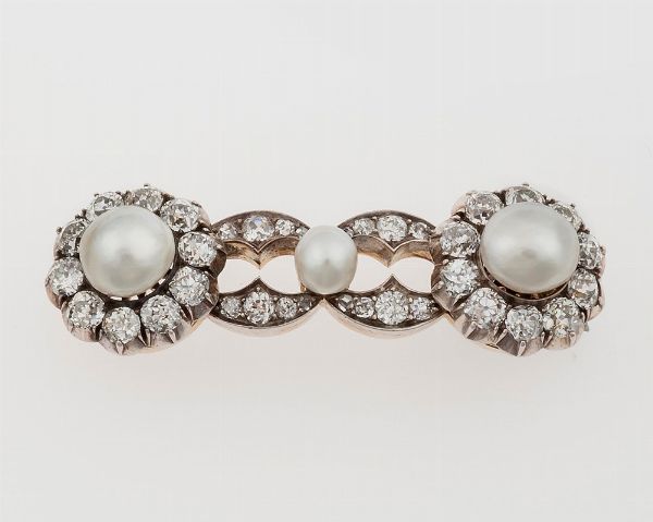 Spilla con diamanti di vecchio taglio e perle  - Asta Fine Jewels - Associazione Nazionale - Case d'Asta italiane