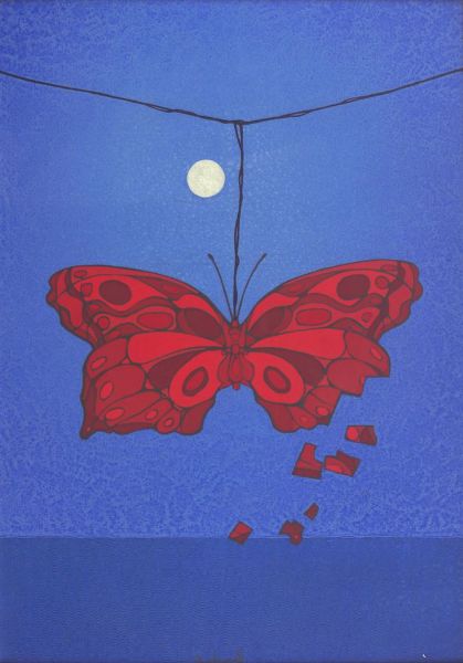 CASORATI FRANCESCO Torino 1934 - 2013 : Farfalla rossa  - Asta Asta 152 - Dipinti, sculture e arti decorative - Associazione Nazionale - Case d'Asta italiane