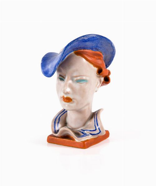 GOLDSCHEIDER : Donna con cappello blu anni '930  - Asta Asta 152 - Dipinti, sculture e arti decorative - Associazione Nazionale - Case d'Asta italiane