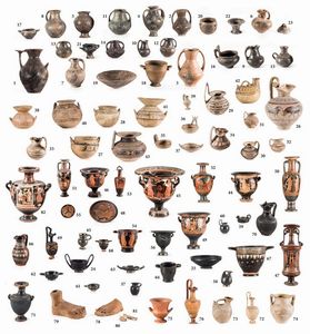 COLLEZIONE DI OTTANTUNO REPERTI CERAMICI - La collezione si compone di ottantuno reperti ceramici provenienti da contesti funerari inquadrabili nell'ambito  [..]