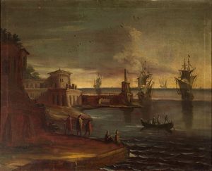ANTONIANI PAOLO MARIA (Attribuito) 1735-1807 - Porto con velieri