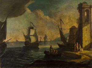 ANTONIANI PAOLO MARIA (Attribuito) 1735-1807 - Marina con figure