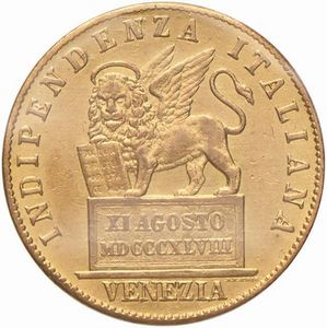 VENEZIA GOVERNO PROVVISORIO (1848-1849) 20 LIRE 1848  - Asta MONETE E MEDAGLIE DAL XIII AL XX SECOLO - Associazione Nazionale - Case d'Asta italiane