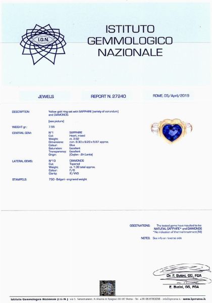 BULGARI ANELLO IN ORO GIALLO ZAFFIRO CEYLON E DIAMANTI  - Asta GIOIELLI - Associazione Nazionale - Case d'Asta italiane