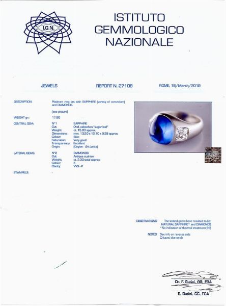 ANELLO IN PLATINO CON ZAFFIRO CEYLON  - Asta GIOIELLI - Associazione Nazionale - Case d'Asta italiane