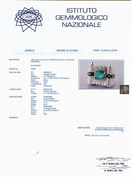 ANELLO IN ORO BIANCO SMERALDO COLOMBIANO E DIAMANTI  - Asta GIOIELLI - Associazione Nazionale - Case d'Asta italiane