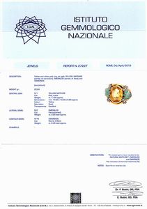 ANELLO IN ORO GIALLO E BIANCO CON ZAFFIRO GIALLO SMERALDI E DIAMANTI  - Asta GIOIELLI - Associazione Nazionale - Case d'Asta italiane
