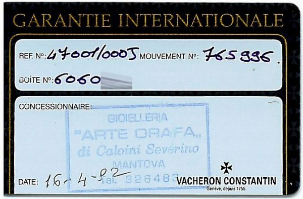 VACHERON CONSTANTIN CRONOGRAFO REF. 47001 ANNO 1992  - Asta Orologi da polso e da tasca - Associazione Nazionale - Case d'Asta italiane