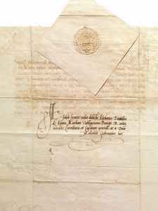 CARLO V DASBURGO (1500-1558). Lettera su carta, 322 x 285 mm circa, in  - Asta ARCADE | Argenti, libri, porcellane e maioliche - Associazione Nazionale - Case d'Asta italiane