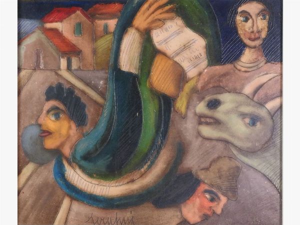 Giuseppe Serafini : Omaggio a Chagall  - Asta La collezione di Riz Ortolani e Katyna Ranieri: Arte contemporanea e Dipinti Antichi - I - Associazione Nazionale - Case d'Asta italiane