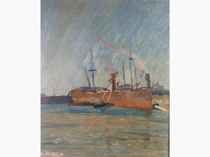 Giovanni March - Paesaggio marino con nave